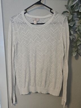 LOFT Lightweight Chevron Knit Sweater - White